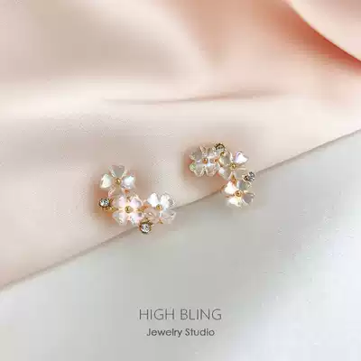 Painless mosquito coil ear clip without ear hole female 2021 New Tide sweet shell flower earrings ear pin female S925 Silver Needle