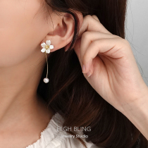 Original natural shell flower Pearl mosquito coil ear clip without ear hole female long modified face earrings female