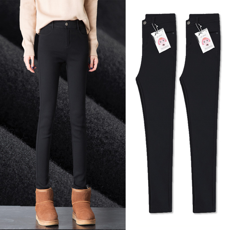Thin velvet inner pants women wear 2020 autumn and winter new small feet pencil pants high waist thin black velvet pants women