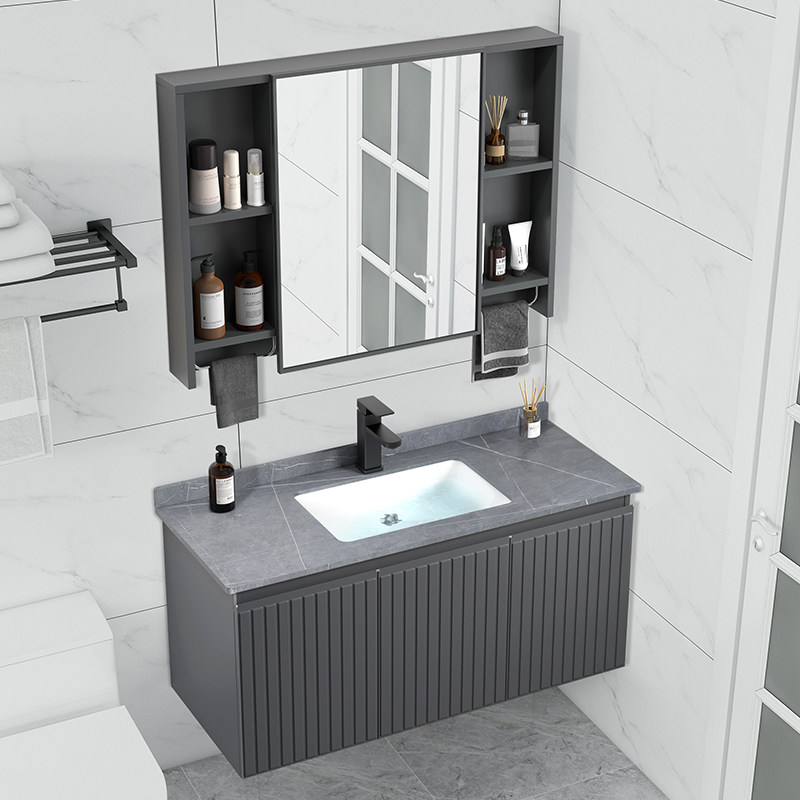 Light luxury space aluminum alloy bathroom cabinet combination toilet rock plate wash basin toilet wash basin integrated washstand