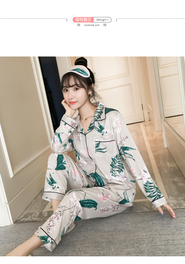 Mùa xuân và mùa thu nữ Hàn Quốc Bộ đồ ngủ dài tay cotton ngọt ngào dễ thương XL sọc Set áo len nhà mùa hè bộ quần áo ngủ