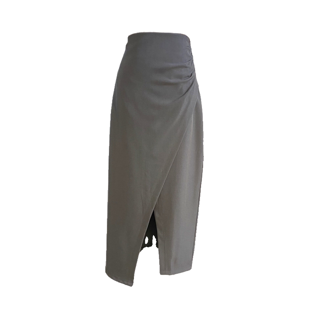 Mid-length irregular temperament A-line slit skirt