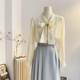 French gentle style lace-up bow long-sleeved shirt for women