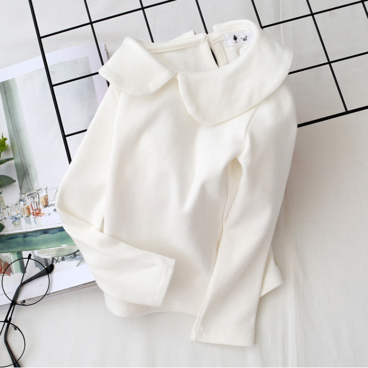 Spring autumn new girl hit undershirt long sleeve T-shirt doll collar white 100 lap pure cotton female baby 1-3 years old blouse-Taobao