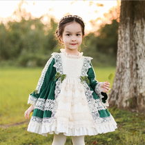Girls fall winter plus velvet high-end Spanish palace style princess dress Lolita lace baby dress foreign style