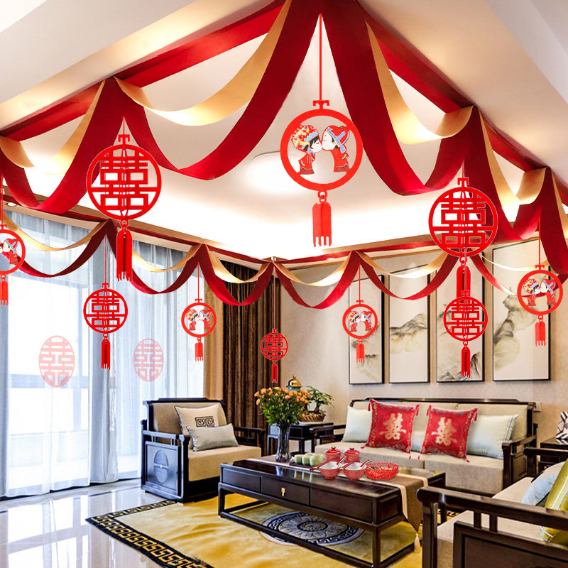 Laflower Decoration Living Room Stairs Wedding House Scene Arrangement Wave Banner Suit Wedding Chinese New House Wedding Celebration