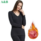 Демисезонное бархатное термобелье, тонкое кружевное удерживающее тепло нижнее белье, V-образный вырез