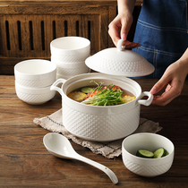 Spoon Nordic tableware set creative household binaural ceramic soup bowl rice bowl combination with lid
