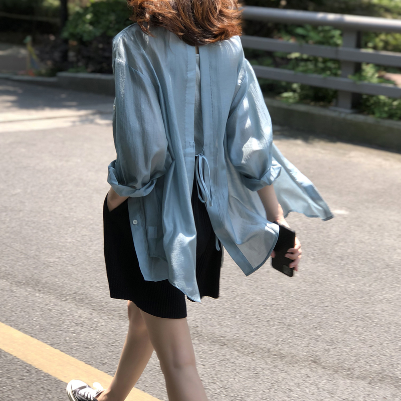 Back Lacing Open Fork Blouse Design Sensation Small Crowdwear Shirt Woman Summer Exterior Wearing Long Sleeves Sunday Silk Shirt