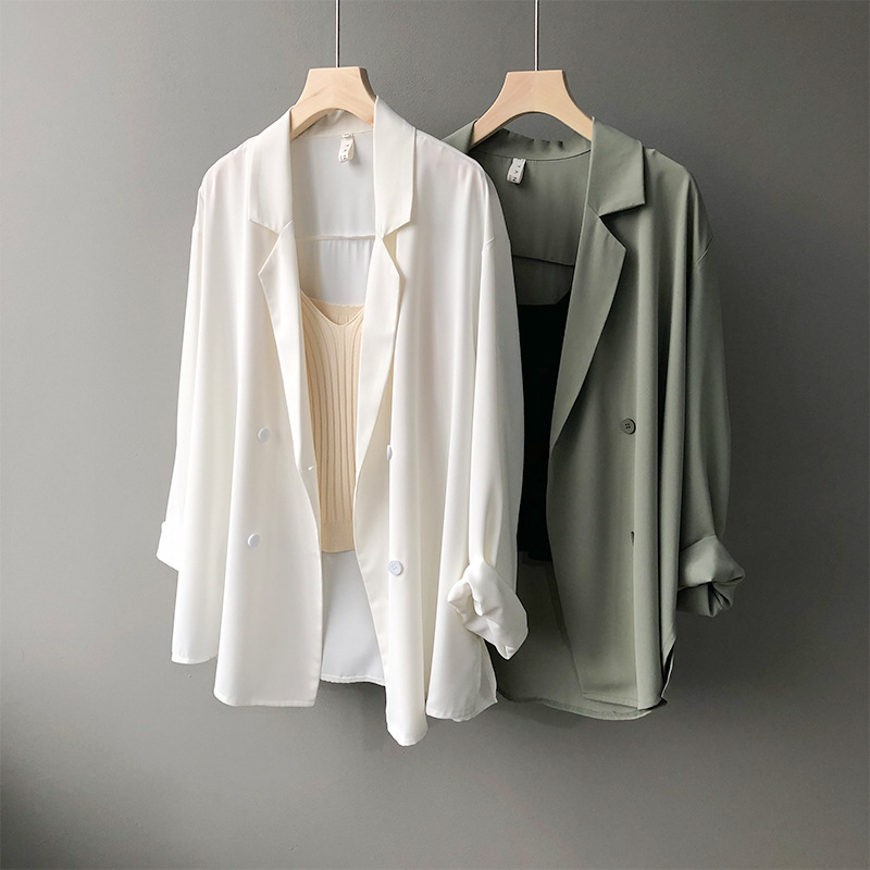 Summer white sunscreen suit jacket spring and autumn loose thin section drape top women's Korean style British style small suit