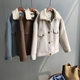 Korean style loose small woolen coat for women 2024 new spring and autumn lamb fur collar thickened short woolen coat