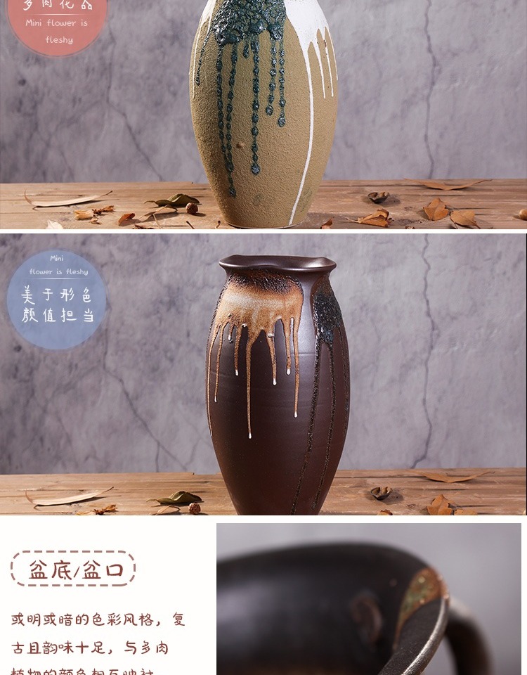 Thịt cũ cọc nồi gốm lớn lớn thoáng khí handmade bình cổ điển trang trí phòng khách hoa khô - Vase / Bồn hoa & Kệ chậu treo trồng cây