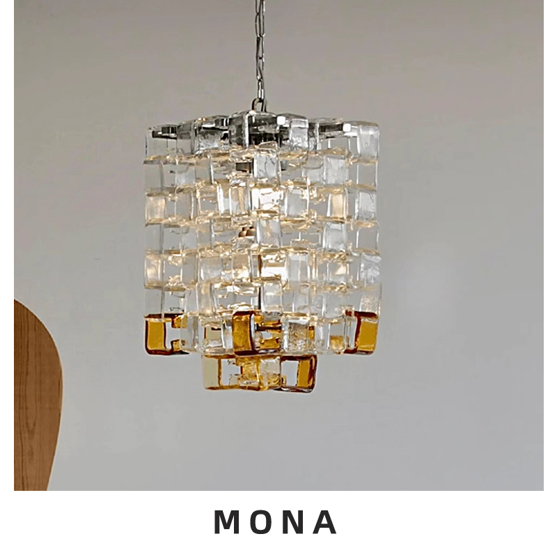 Monet French Murano Sugar Cube Handmade Glass Vintage Living Room Bedroom Chandelier