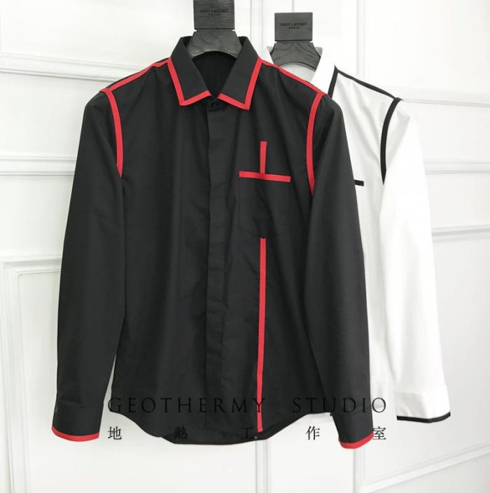 [柒 一 我] 张 一山 / 崔 皓月 với cổ áo màu đỏ đen tương phản đường kẻ sọc áo sơ mi nam sơ mi dài tay