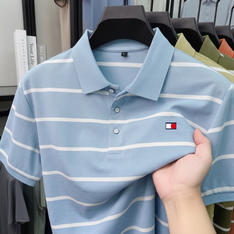 American Tommy 2026 Summer New Men's Mercerized Cotton Short-Sleeved Polo Shirt Striped Lapel Casual T-Shirt Men's Clothing American Tommy 2026 Summer New Men's Mercerized Cotton Short-Sleeved Polo Shirt Striped Lapel Casual T-Shirt Men's Clothing