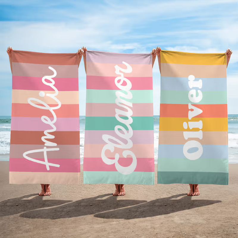 Colorful Patchwork Striped Beach Towel, Personalized Bath Towel, Summer Seaside Vacation Pool Travel Towel