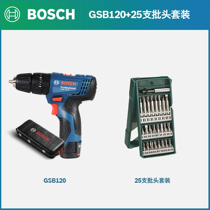 Máy khoan điện Bosch khoan va chạm gia đình đa chức năng sạc pin dụng cụ điện bê tông Máy khoan vặn vít GSB120LI khoan pin Máy khoan đa năng