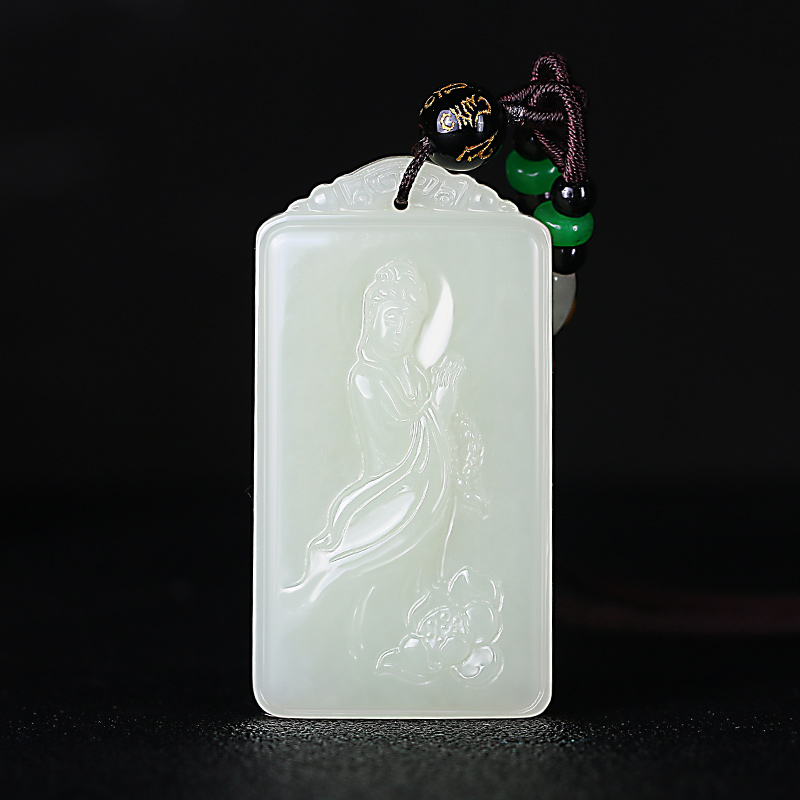 Meizhirun Hetian jade white jade Guanyin pendant lotus station Guanyin jade brand natural jade men's pendant jade pendant