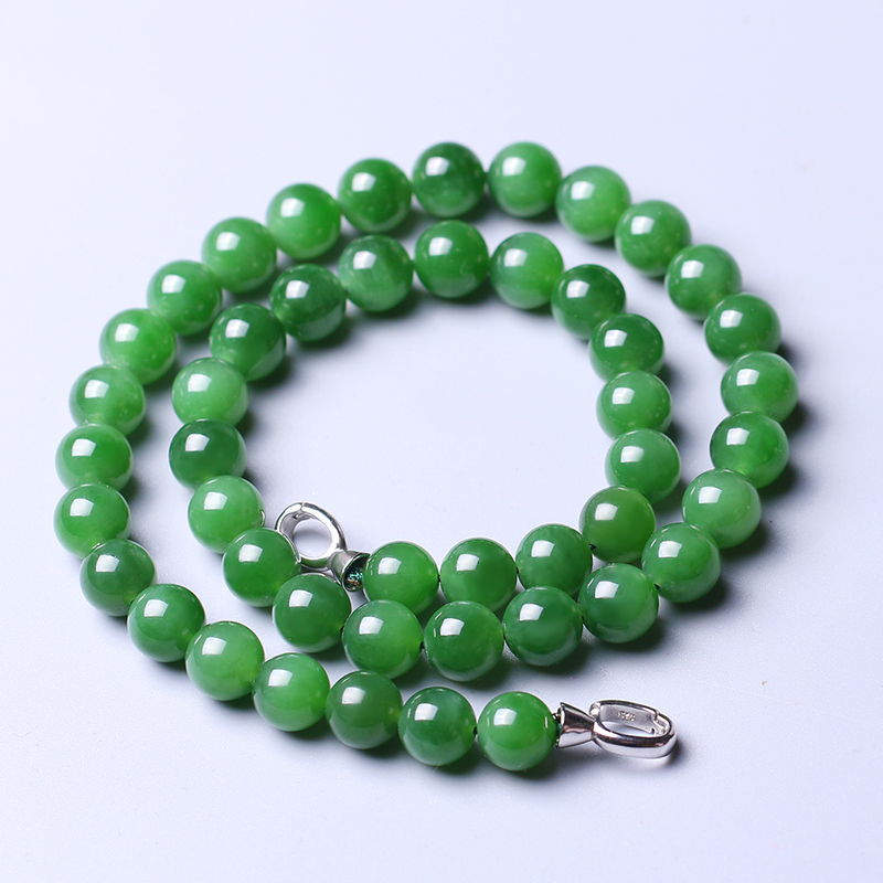 Beauty sebum and Tian Beyyu necklace women's round pearl apple green jade chain son natural jade Buddha pearl accessories