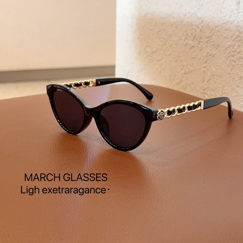 European and American Fashion Large-Frame Chain Leg Cat-Eye Sunglasses for Women, High-End, Face-Slimming, Driving Sunshade Sunglasses, Trendy European and American Fashion Large-Frame Chain Leg Cat-Eye Sunglasses for Women, High-End, Face-Slimming, Driving Sunshade Sunglasses, Trendy
