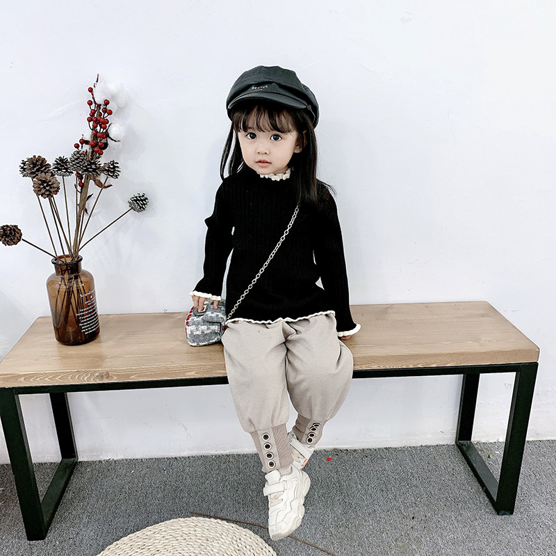 Girls' bottoming sweater Korean style girl's foreign style knitted sweater autumn and winter baby baby plus fleece sweater girl 1-3 years old