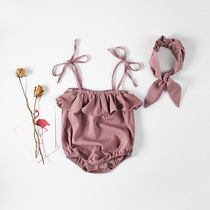 Baby girl baby sling romper bag fart clothing 0-1 years old cotton summer 3-6 months one-piece jumpsuit jumpsuit jumpsuit