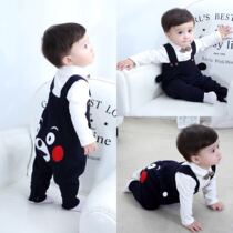 Spring baby overalls Kumamoto bear can open files 0-2 years old male and female baby big PP wool knitted cotton pants autumn