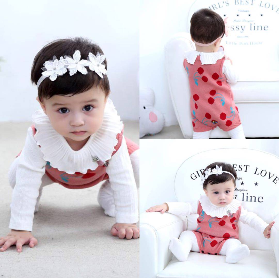 Autumn pure cotton knitted spring one-piece 0-1-3 years old baby girl baby going out clothes sleeveless open crotch romper suit winter thin