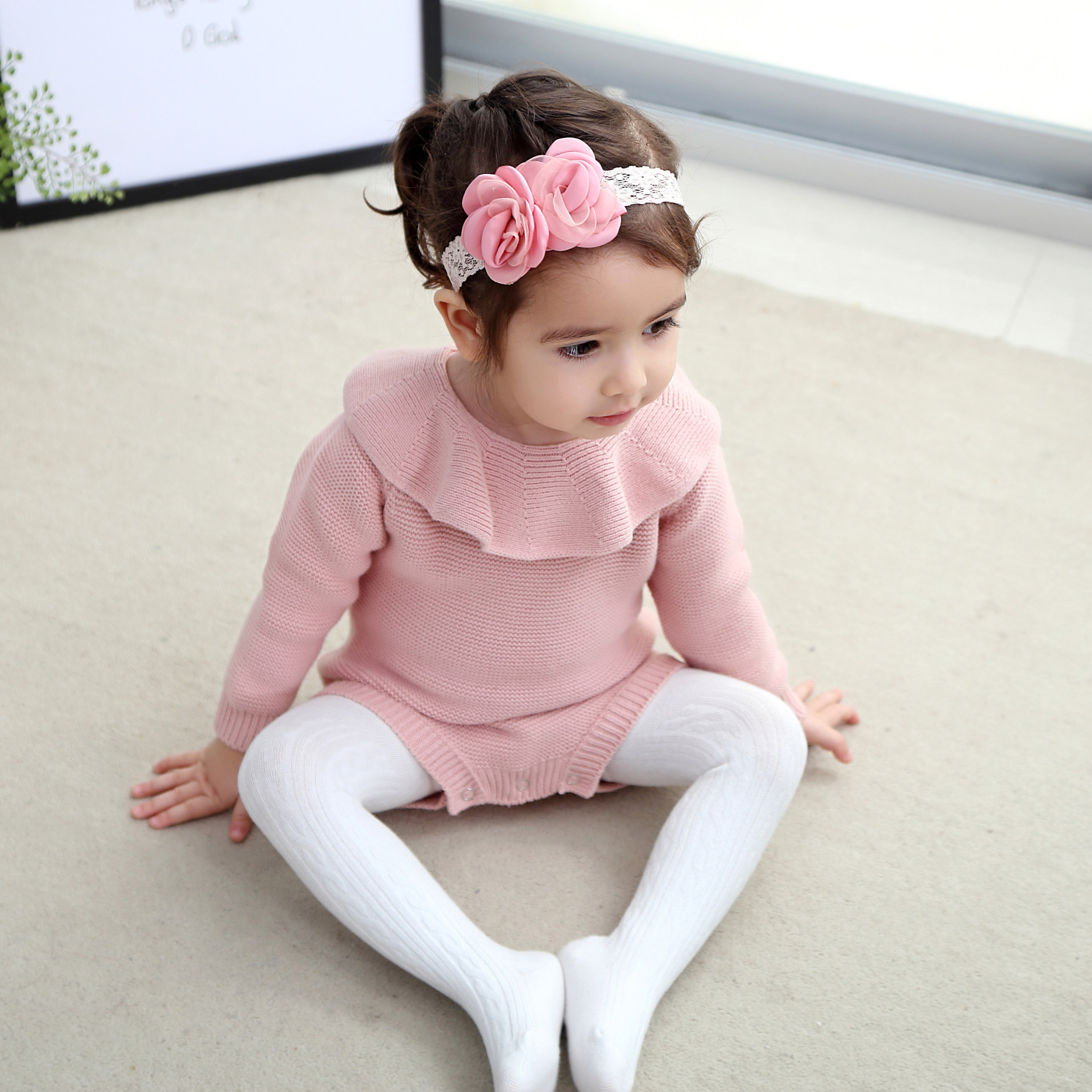 Yijie Kara baby jumpsuit autumn and winter knitted clothes baby romper flip doll collar sweater triangle romper