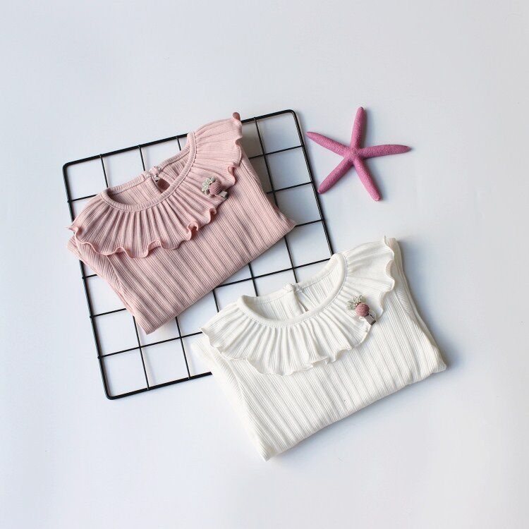 2022 0-3 years old girls spring new thread white with lotus leaf collar hairpin with long-sleeved bottoming shirt