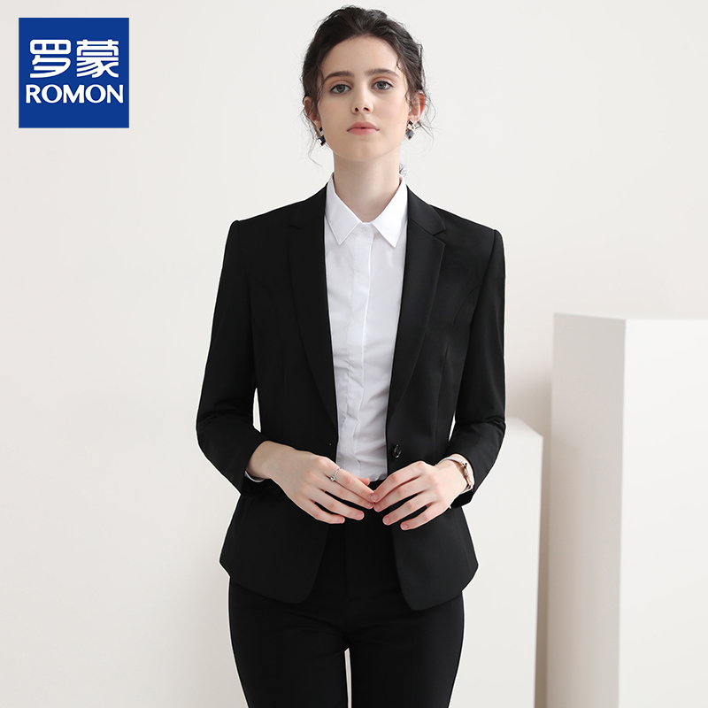 Romon Suit Set for Women, Professional Attire, Interview Formal Wear, Fitted Workwear, Business Wrinkle-Free Black Blazer Jacket