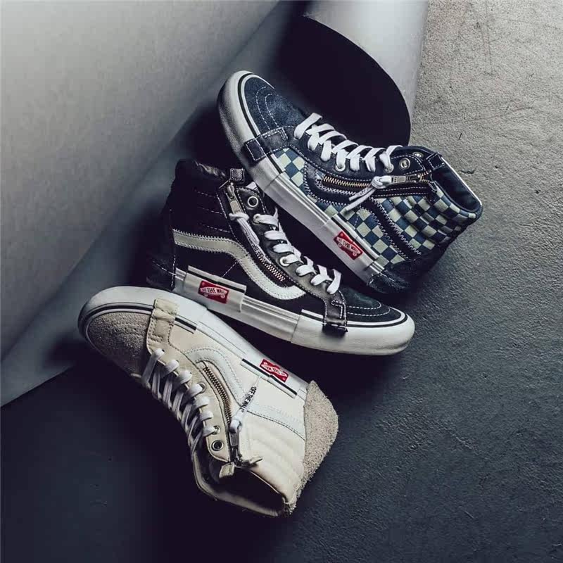 Vans Sk8-Hi Deconstructed structure splicing chessboard grappa high cylinder male and female board shoes