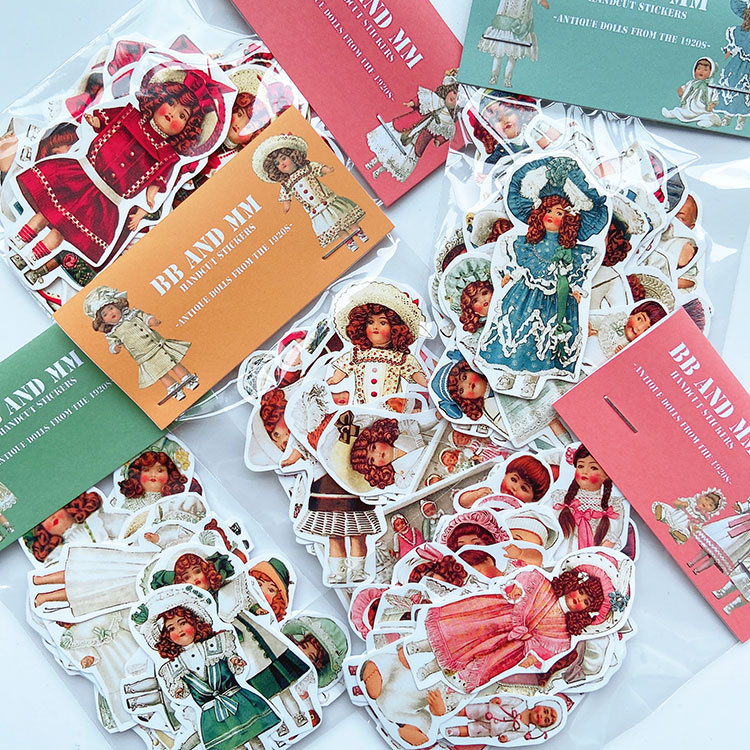 Multi-style vintage vintage retro homemade handbooks 1920s Antique Doll Waterproof Stickers in Catalogue-Taobao