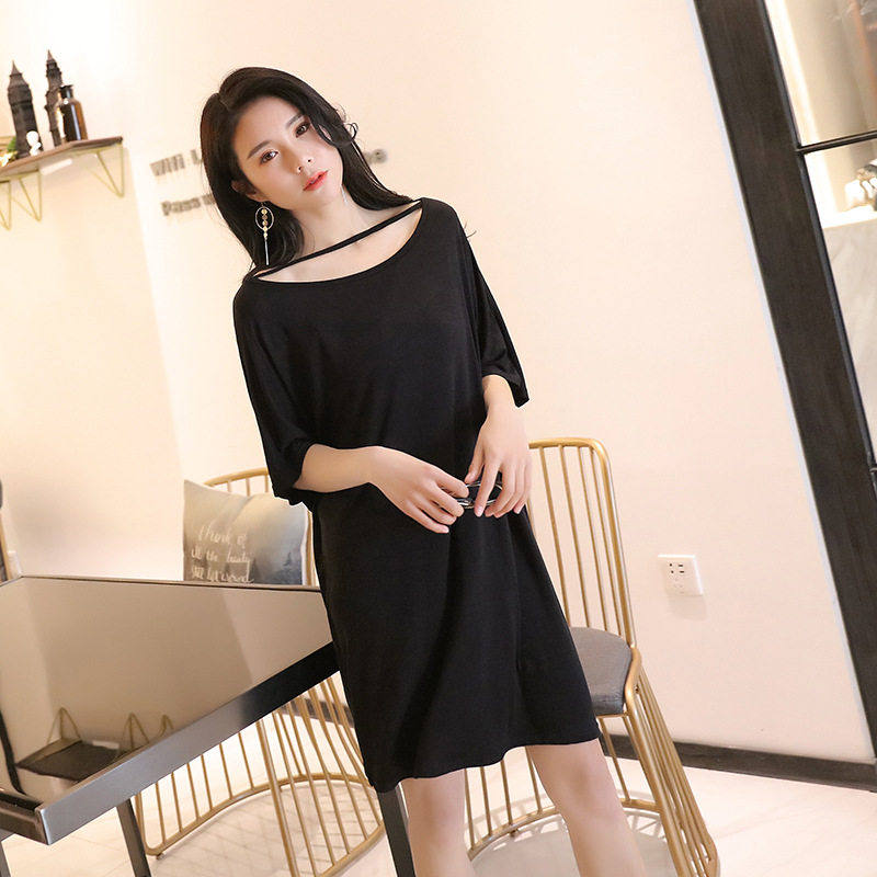 2022 Summer new Modale Ocean dress woman loose large size short sleeve T-shirt to brief hollowed-out fat mm sleeping dress