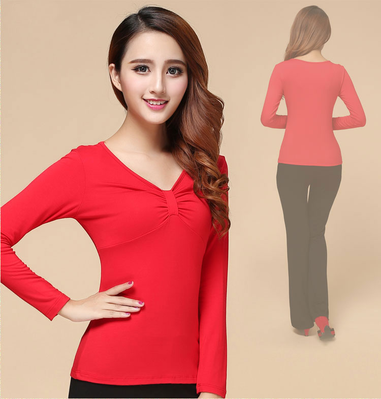 Quần áo tập thể dục vuông hàng đầu phương thức mùa thu đông mới V-cổ áo dài tay khiêu vũ quần áo tập thể dục trang phục phụ nữ - Khiêu vũ / Thể dục nhịp điệu / Thể dục dụng cụ giày nhảy khiêu vũ