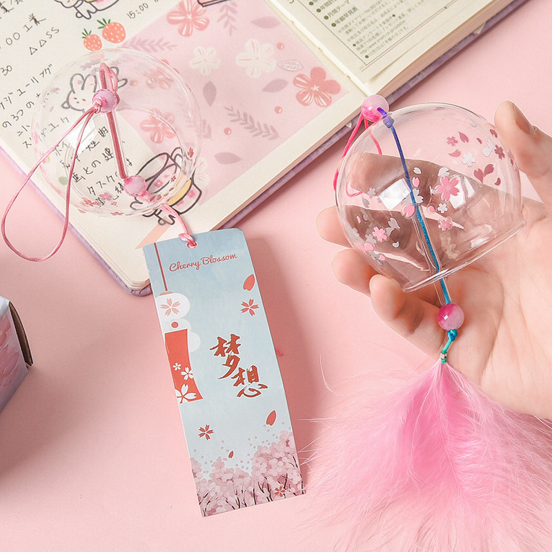 Japanese-style glass cherry blossom wind bell bell creative bedroom pendant meditation summer and wind can be hung decoration door decoration girls