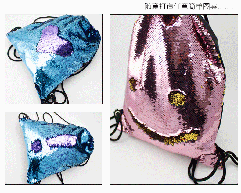 Mới thể thao sáng bóng sequin dây rút túi khai thác ba lô sequin ba lô dây rút balo samsonite