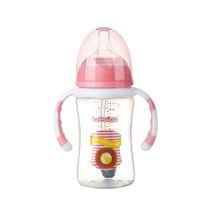 Music-accompanied wide-calibre feeding bottle newborn anti-fall anti-flatuls PP with handle straw 180240 300ml original dress