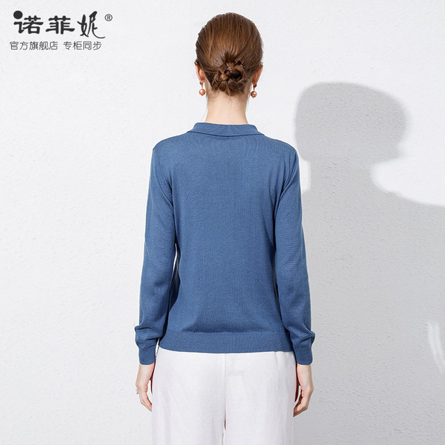 ເຄື່ອງນຸ່ງຜູ້ຍິງຍີ່ຫໍ້ອາຍຸກາງແລະຜູ້ສູງອາຍຸ 2024 ພາກຮຽນ spring ຮູບແບບໃຫມ່ mulberry ໄຫມ knitted ແຂນຍາວ pullover ບາງໆດູໃບໄມ້ລົ່ນ sweater ສໍາລັບແມ່ຍິງ