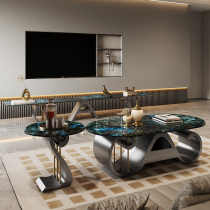Nordic light luxury natural marble microcrystalline stone walnut TV cabinet coffee table size modern simple home