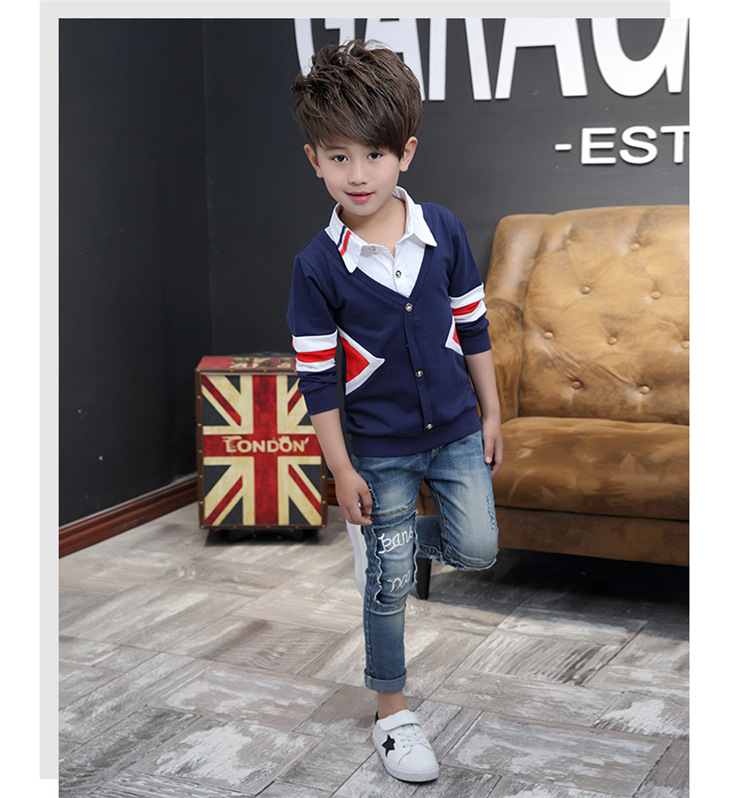 Boys tiests mùa xuân Hàn Quốc phiên bản của chiếc áo khoác mùa thu đơn mảnh hàng đầu của trẻ em có thể mặc cậu bé cơ thể 桖 quần áo dài tay mùa xuân.