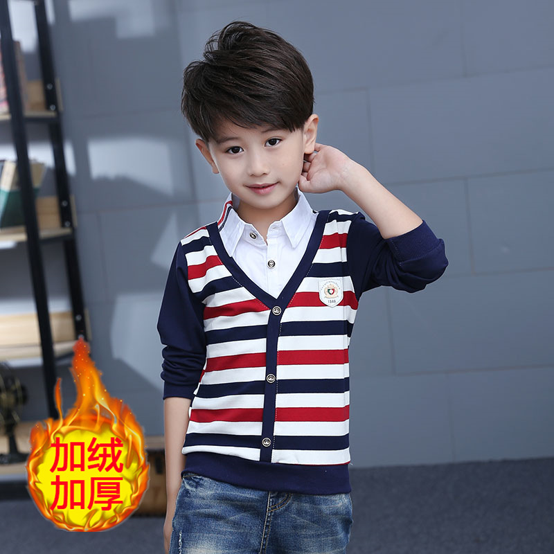 Boys tiests mùa xuân Hàn Quốc phiên bản của chiếc áo khoác mùa thu đơn mảnh hàng đầu của trẻ em có thể mặc cậu bé cơ thể 桖 quần áo dài tay mùa xuân.