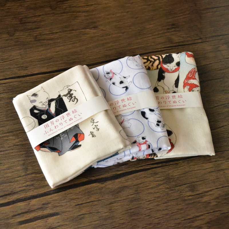Japanese Yamamoto Renge Kawakami Ukiyo-E Kite Cat Handkerchief Towel Hundred Cats Picture Edo Long Scarf Gift