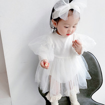 Spring and autumn new baby girl one-piece dress puff sleeve baby girl fairy skirt girl long-sleeved princess dress outing clothes