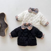 Winter infant windbreaker quilted jacket solid color plaid foreign-style cotton clothes baby childrens thickened padded jacket