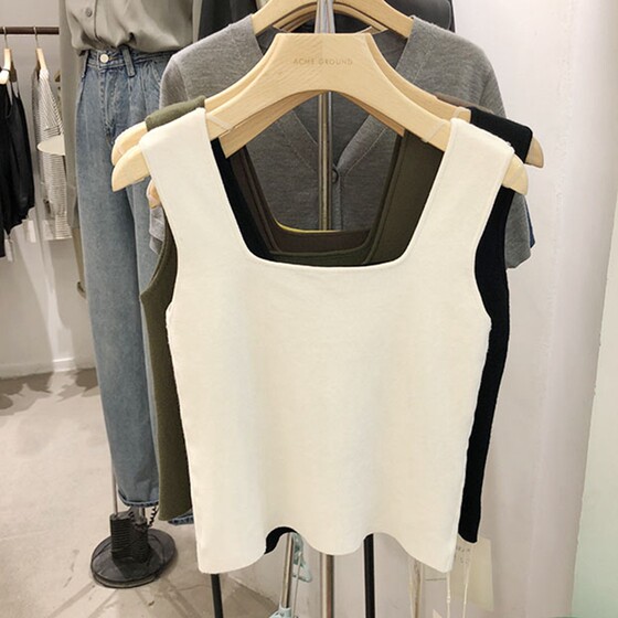Camisole for Women, Summer Ice Silk Sleeveless Knitted Short French Top, Racer Vest, Trbottomy Outer Wear