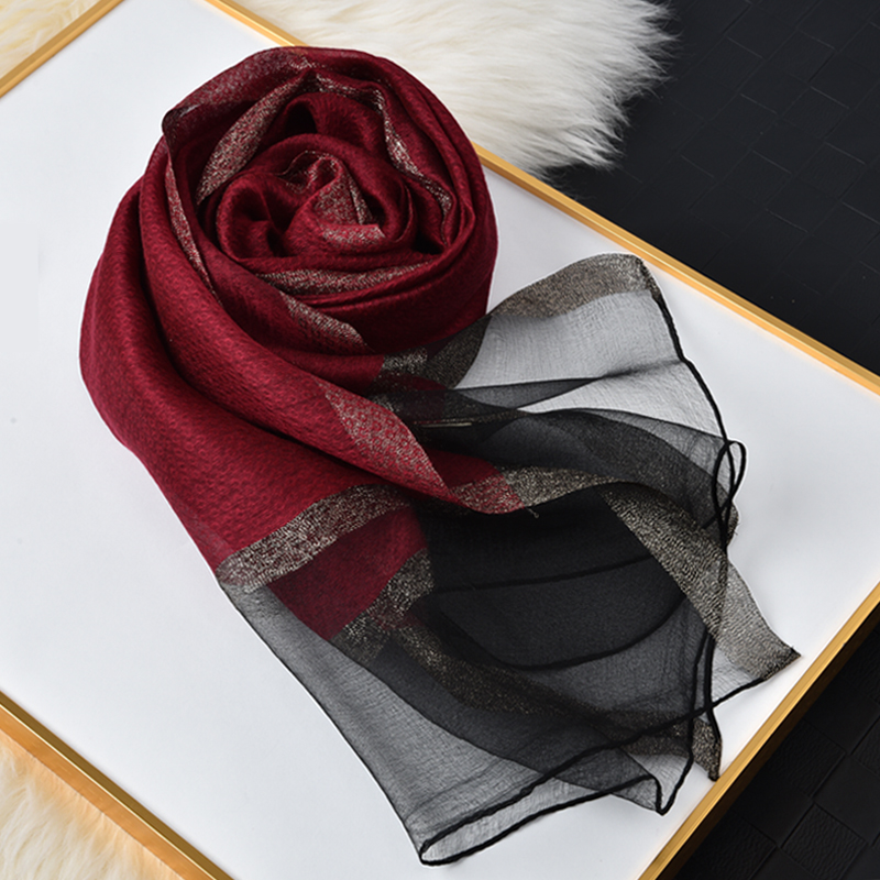 Black gold rim silk scarf autumn and winter Western style fashion all-match spring and autumn thin scarf long version silk chiffon spring and autumn yarn scarf