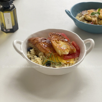 Day Style Retro Hand Knead Irregular Ceramic Double Ear Bowl Soup Noodles Large Bowl Matte Pure Colors Dinning Restaurant Cutlery Rice Dish
