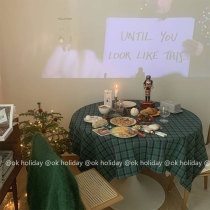 ok holiday * Korean wines ink green plaid table cloth Nordic American restaurant cafeterias soft dress