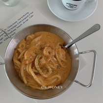 OK HONY* ins Wind double ear stainless steel flat bottom pot hodgepodge Fried Chicken Dish Small Lobster Dish Baking Pan